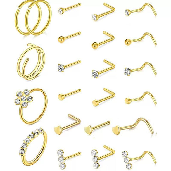 Wholesale Body Piercing Accessories Stainless Steel Geometric Nose Nail Jewelry Set With Electroplating