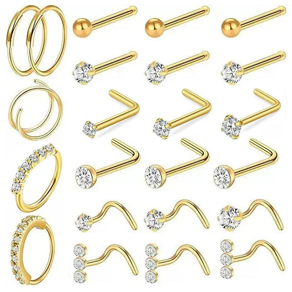Wholesale Body Piercing Accessories Stainless Steel Geometric Nose Nail Jewelry Set With Electroplating