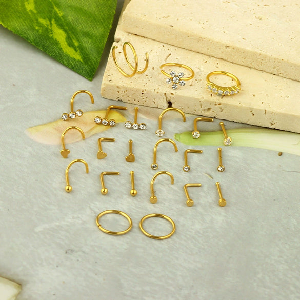 Wholesale Body Piercing Accessories Stainless Steel Geometric Nose Nail Jewelry Set With Electroplating
