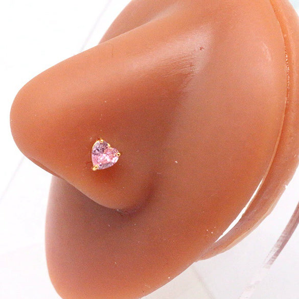 Wholesale Body Piercing Jewelry Stainless Steel Heart Shaped Nose Nail With Zircon And Electroplating Treatment