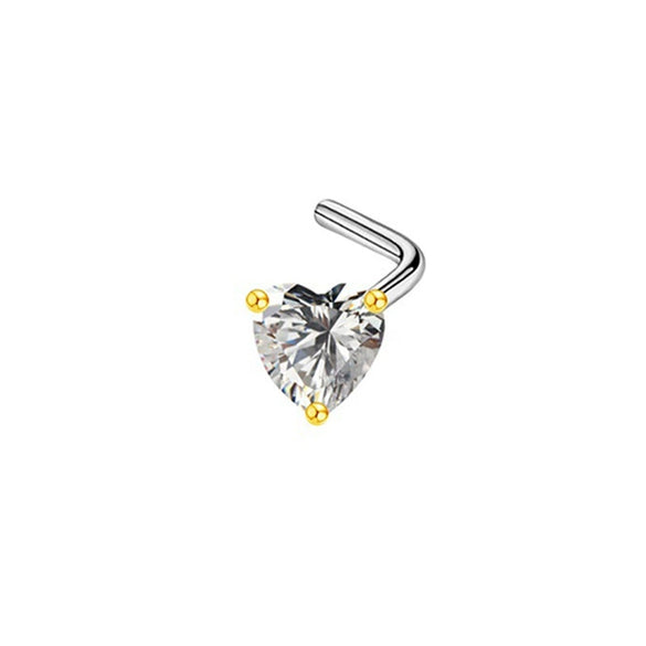 Wholesale Body Piercing Jewelry Stainless Steel Heart Shaped Nose Nail With Zircon And Electroplating Treatment