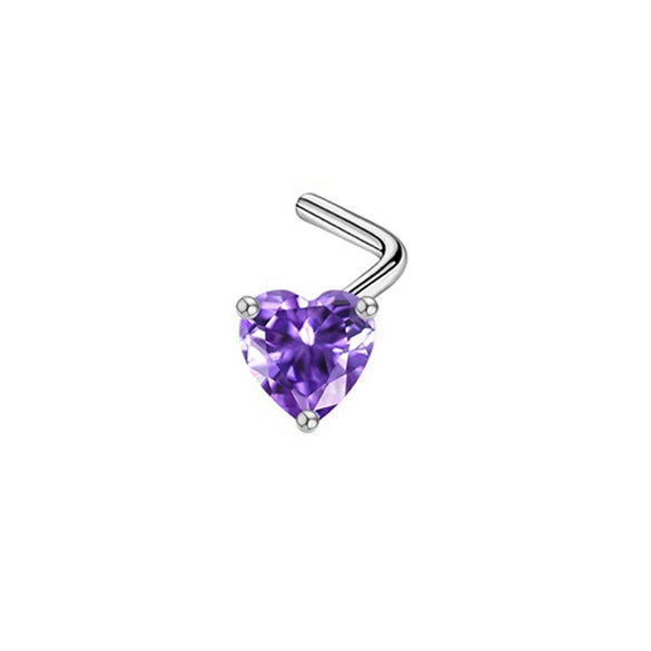 Wholesale Body Piercing Jewelry Stainless Steel Heart Shaped Nose Nail With Zircon And Electroplating Treatment