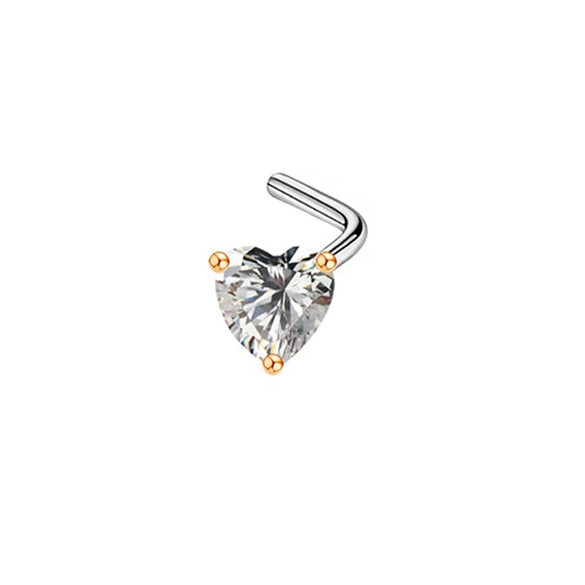 Wholesale Body Piercing Jewelry Stainless Steel Heart Shaped Nose Nail With Zircon And Electroplating Treatment