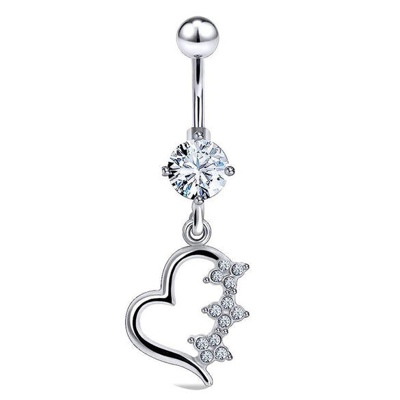 Wholesale Body Piercing Jewelry Stainless Steel Navel Ring Inlaid Zircon Heart Shape Electroplated Unisex