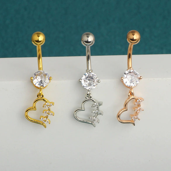 Wholesale Body Piercing Jewelry Stainless Steel Navel Ring Inlaid Zircon Heart Shape Electroplated Unisex