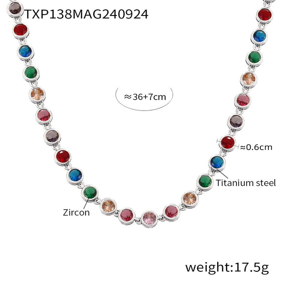 Wholesale Bohemian Colorful Round Bead Zircon Titanium Steel 18K Gold Pvd Plated Necklace Bracelet Jewelry For Women