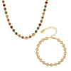 Wholesale Bohemian Colorful Round Bead Zircon Titanium Steel 18K Gold Pvd Plated Necklace Bracelet Jewelry For Women
