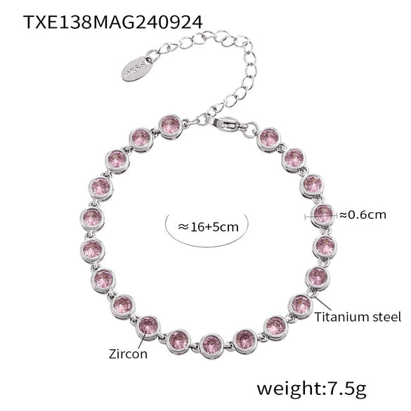 Wholesale Bohemian Colorful Round Bead Zircon Titanium Steel 18K Gold Pvd Plated Necklace Bracelet Jewelry For Women
