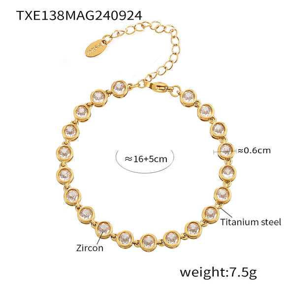 Wholesale Bohemian Colorful Round Bead Zircon Titanium Steel 18K Gold Pvd Plated Necklace Bracelet Jewelry For Women