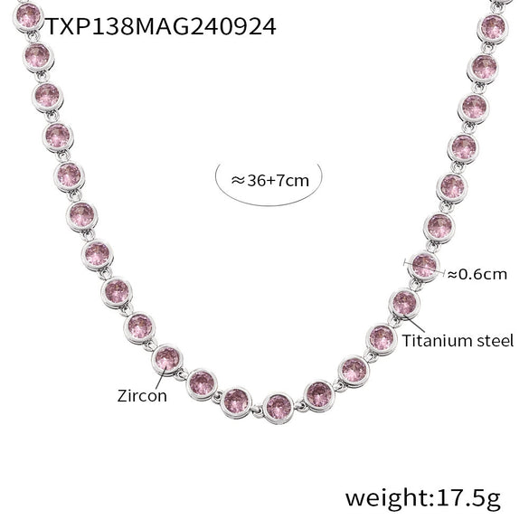 Wholesale Bohemian Colorful Round Bead Zircon Titanium Steel 18K Gold Pvd Plated Necklace Bracelet Jewelry For Women