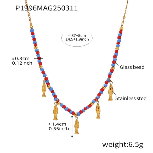 Wholesale Bohemian Dolphin Pendant Glaze Beaded Clavicle Chain For Women Stainless Steel Titanium Steel Geometric And Animal Pattern Electroplated