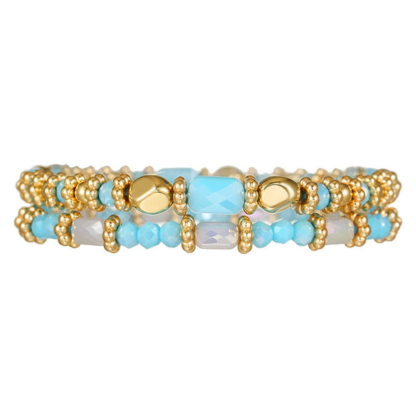 Wholesale Bohemian Faceted Glass Bead Bracelets Set Handmade Geometric Style Unisex Multicolor Rectangular Beads Elastic Bracelets