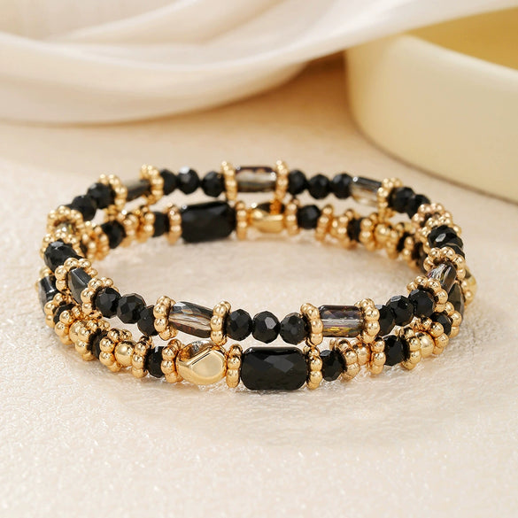 Wholesale Bohemian Faceted Glass Bead Bracelets Set Handmade Geometric Style Unisex Multicolor Rectangular Beads Elastic Bracelets