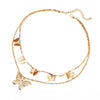 Wholesale Bohemian Fashion Alloy Butterfly Pendant Double Layer Necklace With Water Wave Chain And Geometric Pattern Electroplated