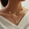 Wholesale Bohemian Fashion Alloy Butterfly Pendant Double Layer Necklace With Water Wave Chain And Geometric Pattern Electroplated
