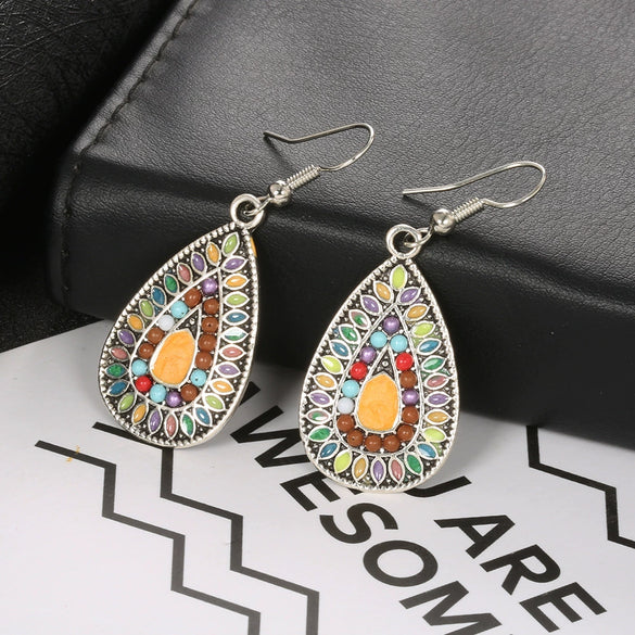 Wholesale Bohemian Fashion Dropshaped Alloy Earrings With Geometric Pattern And Electroplating For Women