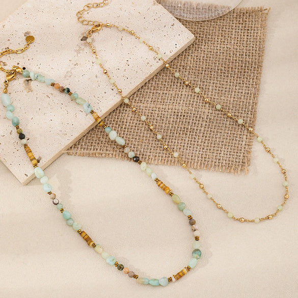 Wholesale Bohemian Natural Stone And Copper Geometric Clavicle Necklace 18K Gold Plated
