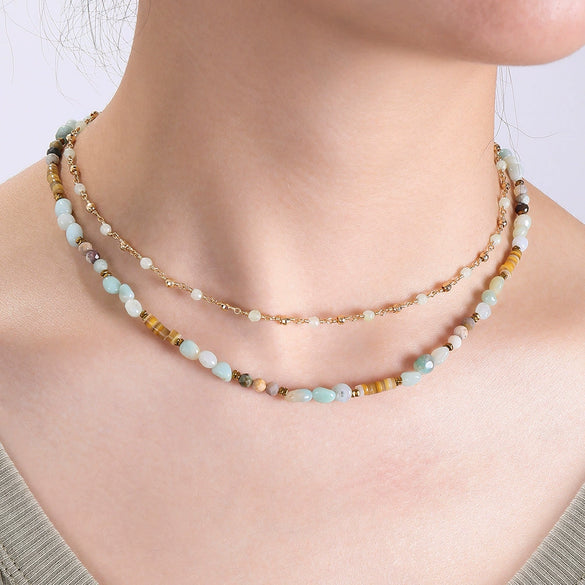 Wholesale Bohemian Natural Stone And Copper Geometric Clavicle Necklace 18K Gold Plated