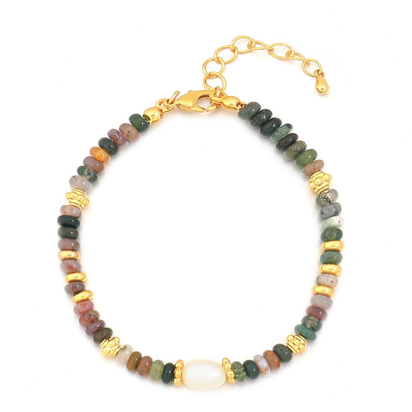 Wholesale Bohemian Retro Geometry Natural Stone Copper Freshwater Pearl Handmade Bracelet For Women