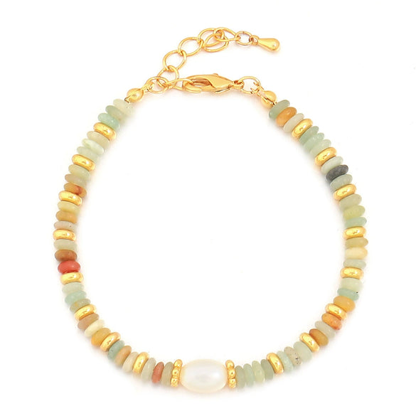 Wholesale Bohemian Retro Geometry Natural Stone Copper Freshwater Pearl Handmade Bracelet For Women