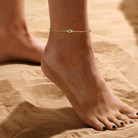 Wholesale Bohemian Style Geometric Copper Gold Plated Zircon Anklet For Women