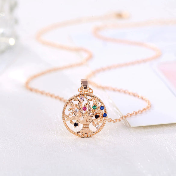 Wholesale Bohemian Style Gold Plated Copper Tree Of Life Pendant Necklace With Geometric Pattern And Zircon Inlay On Ochain