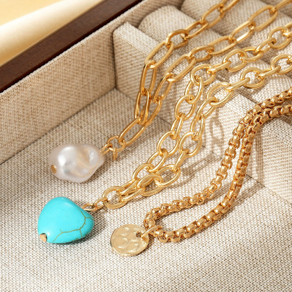 Wholesale Bohemian Style Heart Shape Zinc Alloy Necklaces With Electroplating