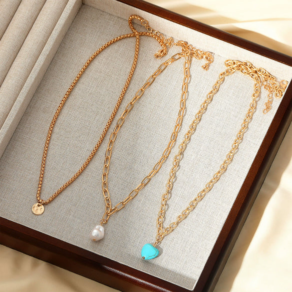 Wholesale Bohemian Style Heart Shape Zinc Alloy Necklaces With Electroplating