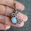 Wholesale Bohemian Style Moonstone Necklace With Winding Hollow Moon Pendant Alloy Material Geometric Pattern Electroplating Treatment