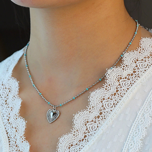 Wholesale Bohemian Style Oildrip Stainless Steel And Titanium Steel Heartshaped Pendant Necklace