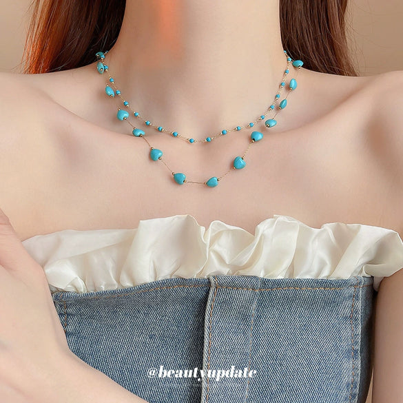 Wholesale Bohemian Style Retro Light Luxury Clavicle Chain Necklace With Artificial Stone Beads Real Gold Electroplated And Handmade Mixed Materials Geometric Shape