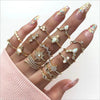 Wholesale Bohemian Style Ring Set With Diamond Inlay Alloy Geometric Leaves Electroplated Jewelry For Women