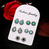 Wholesale Bohemian Style Unisex Earrings In Alloy With Dazzling Turquoise Gemstones And Geometric Pattern Electroplated