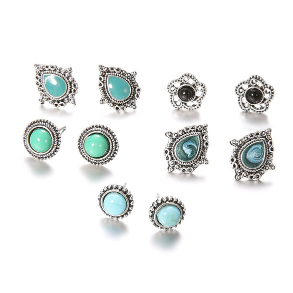 Wholesale Bohemian Style Unisex Earrings In Alloy With Dazzling Turquoise Gemstones And Geometric Pattern Electroplated