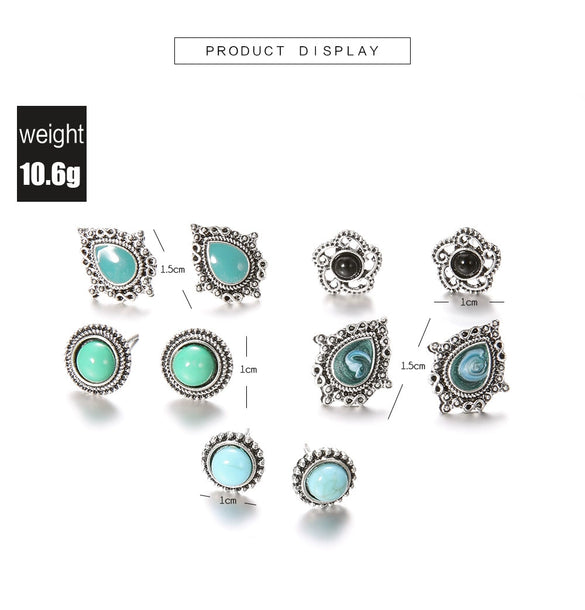 Wholesale Bohemian Style Unisex Earrings In Alloy With Dazzling Turquoise Gemstones And Geometric Pattern Electroplated