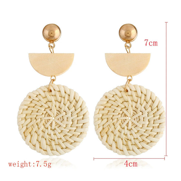 Wholesale Bohemian Wood Rattan Earrings Set With Geometric Pattern And Electroplating