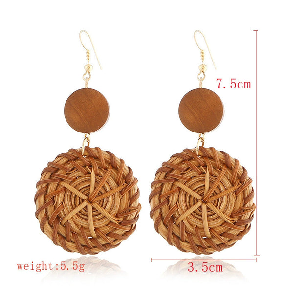 Wholesale Bohemian Wood Rattan Earrings Set With Geometric Pattern And Electroplating