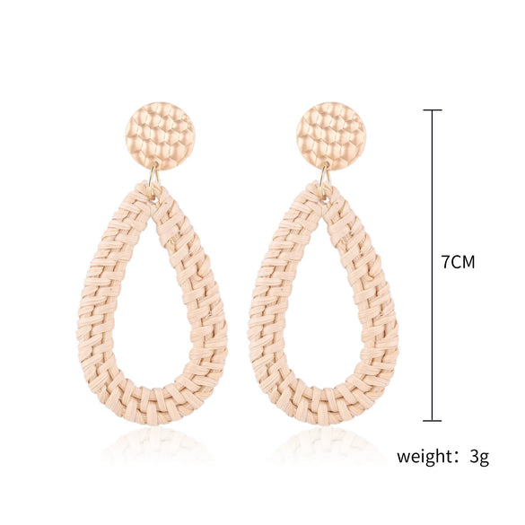 Wholesale Bohemian Wood Rattan Earrings Set With Geometric Pattern And Electroplating