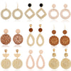 Wholesale Bohemian Wood Rattan Earrings Set With Geometric Pattern And Electroplating