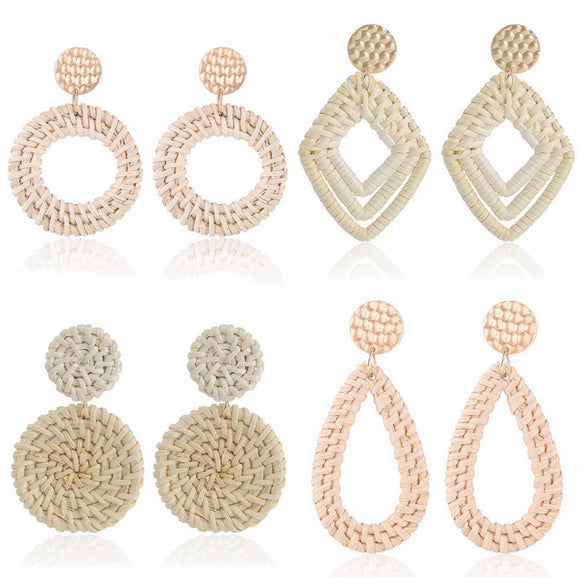 Wholesale Bohemian Wood Rattan Earrings Set With Geometric Pattern And Electroplating