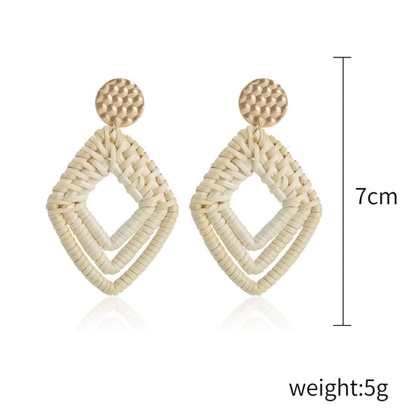 Wholesale Bohemian Wood Rattan Earrings Set With Geometric Pattern And Electroplating