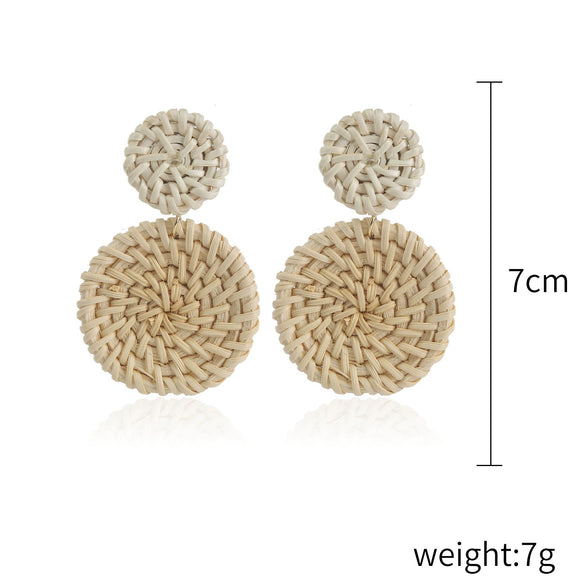 Wholesale Bohemian Wood Rattan Earrings Set With Geometric Pattern And Electroplating