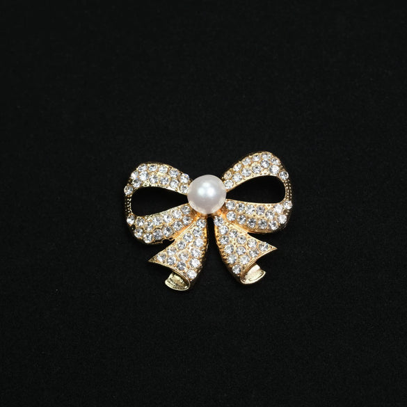 Wholesale Bow Brooch Zinc Alloy Diamond Pearl Electroplating Unisex Fixed Accessories