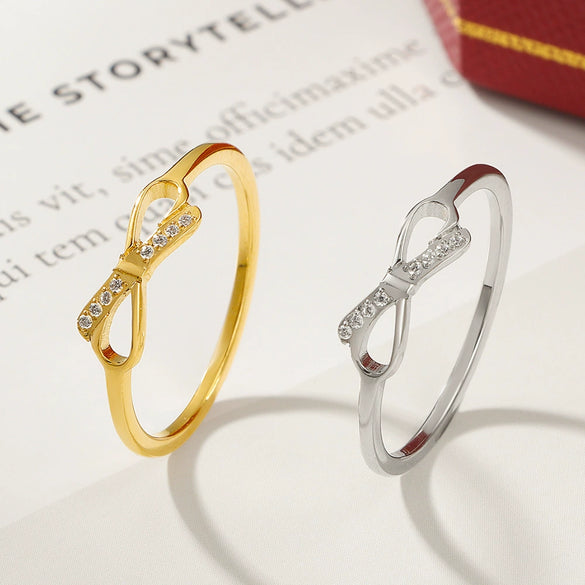 Wholesale Bow Diamond Geometric Titanium Steel Ring For Women Light Luxury Niche Fashion