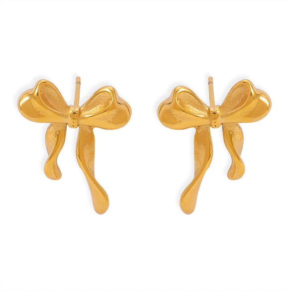 Wholesale Bow Earrings Titanium Steel 18K Gold Plated For Women Fashionable Style Electroplated