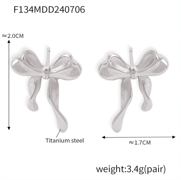 Wholesale Bow Earrings Titanium Steel 18K Gold Plated For Women Fashionable Style Electroplated