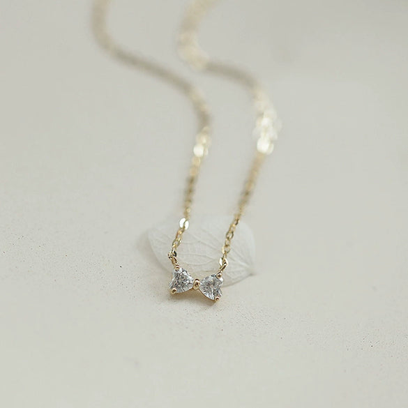 Wholesale Bow Heartshaped S925 Sterling Silver Necklace With Diamond Design
