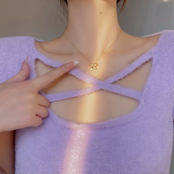 Wholesale Bow Necklace For Women Copper 925 Silver Electroplated Versatile Style