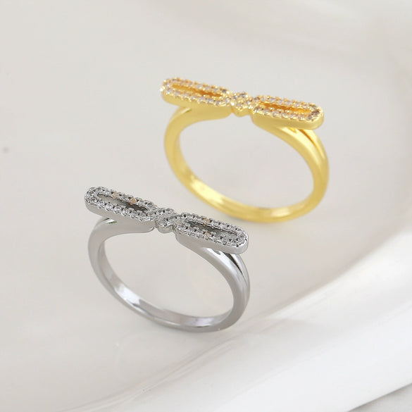 Wholesale Bow Ring Copper Sweet Style Electroplating Hand Jewelry For Women