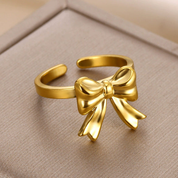 Wholesale Bow Ring Stainless Steel Electroplated Gold Simple Fashion